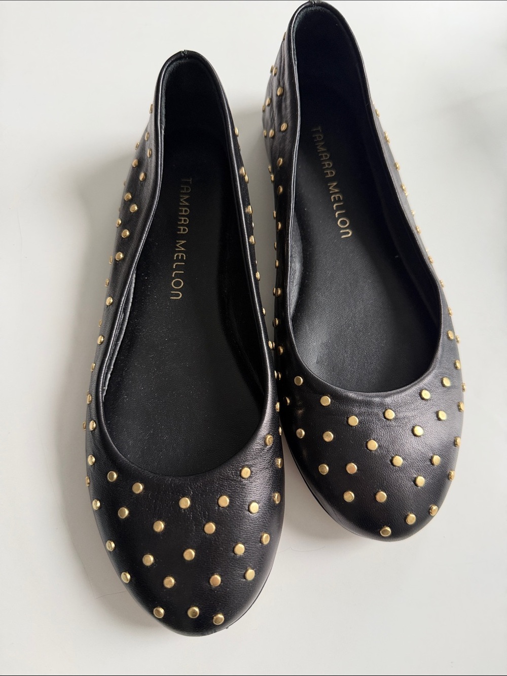 Tamara Mellon Black Studded Leather Ballet Flats size 36 worn once EUC